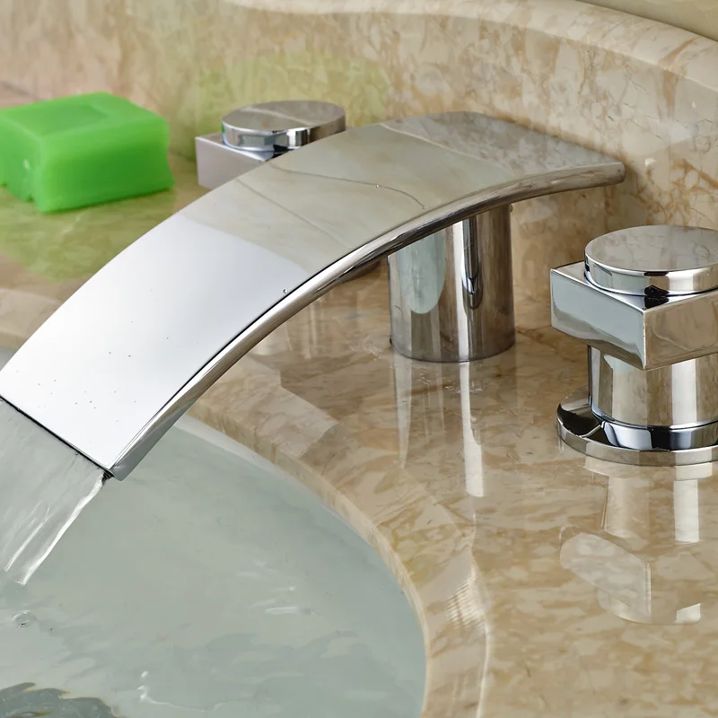 Для ванной полированный хромированный Водопад смеситель для раковины широкий