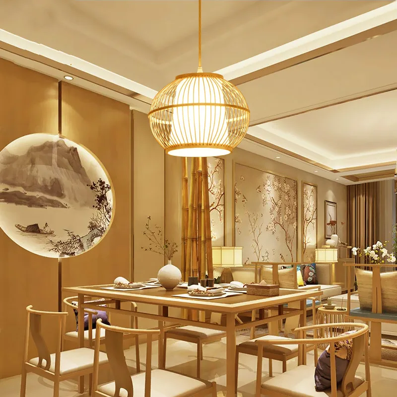 Бамбуковая люстра индивидуальная для сада спальни чайного домика лампа фонарик