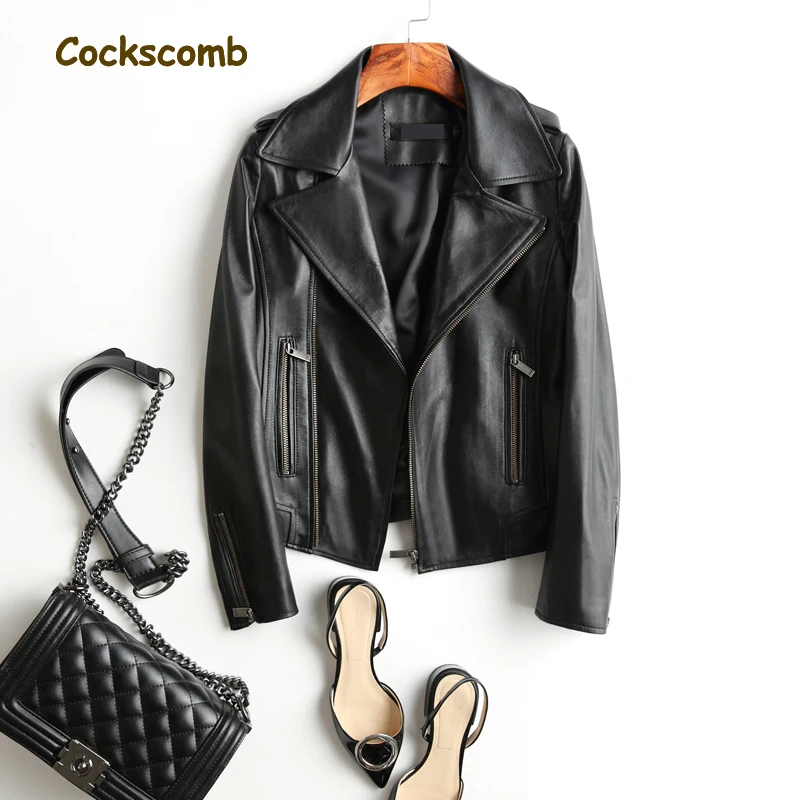 Женская кожаная куртка из овечьей кожи с отложным воротником|designer jackets women|jacket brand