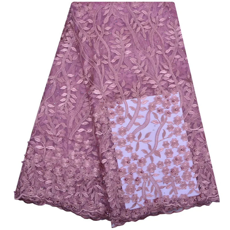 

French Lace Fabrics High Quality African Net Lace With Beads Nigeria Tulle Mesh Lace Fabric For Wedding Dress Sewing F1192