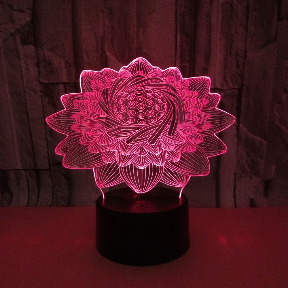 Светодиодная настольная лампа Lotus 3d креативный ночсветильник с цветным лотосом и