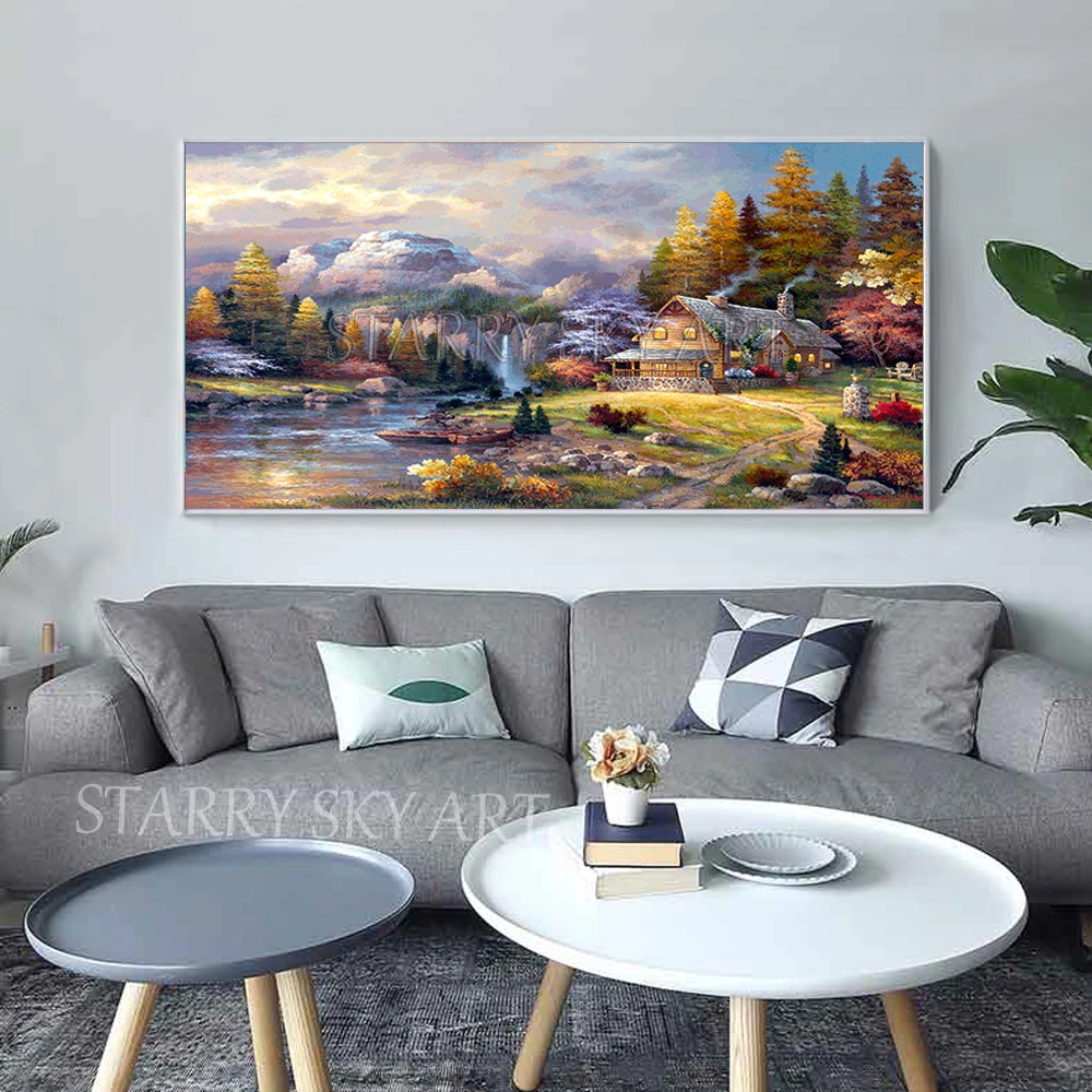 Kopen Kunstenaar Handgeschilderde King Size Luxe Muur Art Thomas Landschap Olieverfschilderij Europa Stijl Land Thuis Olie Schilderen
