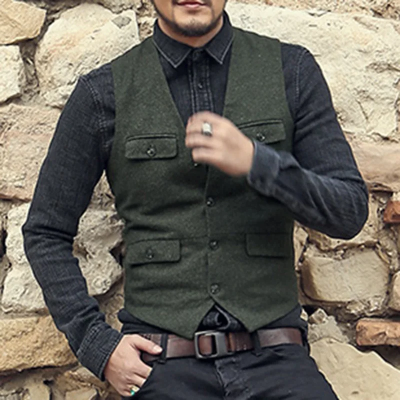 Для мужчин новые зимние army green шерстяные мульти-Карманы костюм жилет slim Для мужчин военные брендовая Повседневная Европейский стиль жилет M127