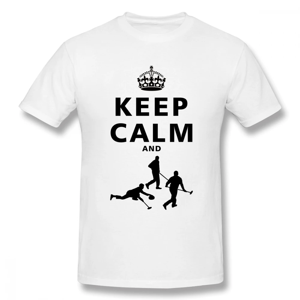 Keep Calm Play Curling Men's Short Sleeve T Shirt Handmade Classic Tee for man | Мужская одежда