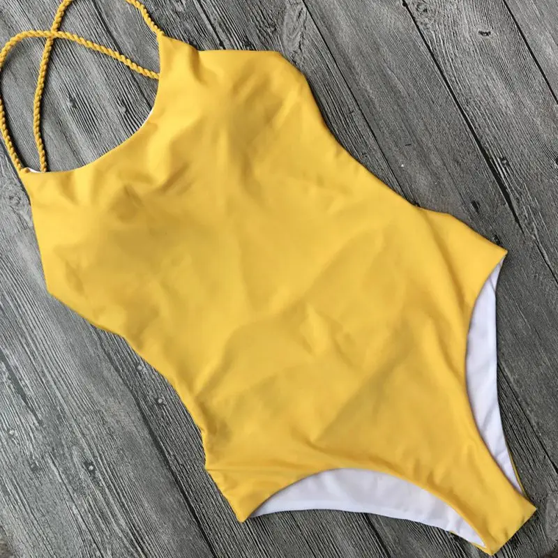 Бандажный Цельный купальник 2018 однотонный полосатый с открытой спиной женский