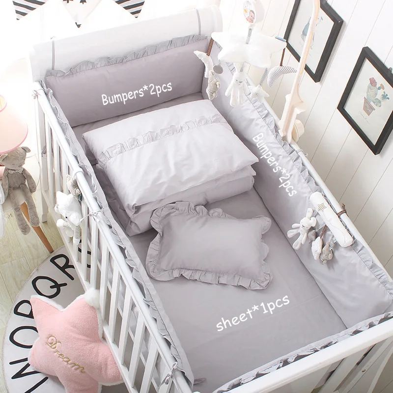 

5pcs Cotton Grey Baby Bed Bumper Cot Anti-bumper Newborn Crib Liner Sets Safe Pad Babies Crib Bumpers Bed Cover for Boy and Girl