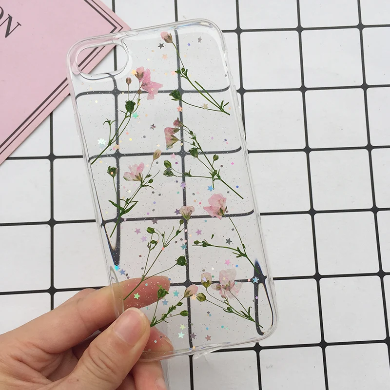 Real Dried Flowers Soft TPU Phone Case For iPhone X XR XS Max 6 6S 7 8 plus Silicone Cover Handmade Clear Pressed Coque New |