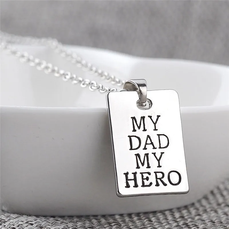 Ожерелье с кулоном MY DAD HERO квадратное серебряное ожерелье биркой для мужчин и