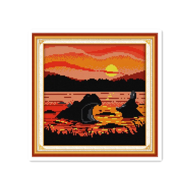 Beautiful sunset scenery cross stitch kit pattern elephant hippo duck giraffe animal series handmade DIY decoration gift | Дом и сад
