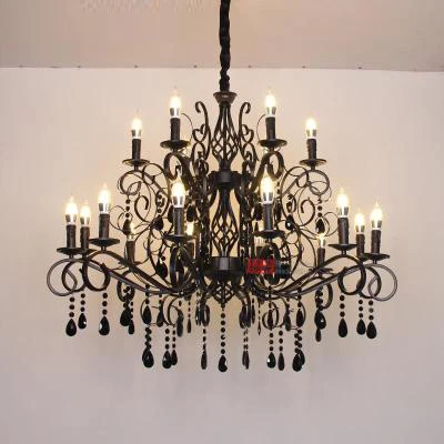 18 light Европейский кованый светильник для люстры, гостиной, спальни, черная хрустальная люстра для ресторана, магазин одежды, винтажная люстра - Цвет абажура: 18 light