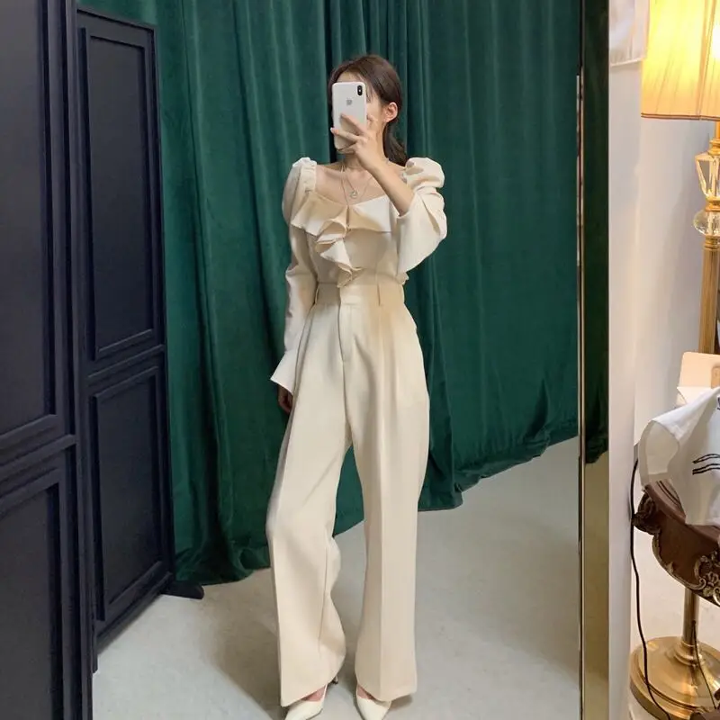 Топ с женский комплект 2 шт. рукавами и рюшами + широкие штаны поступление