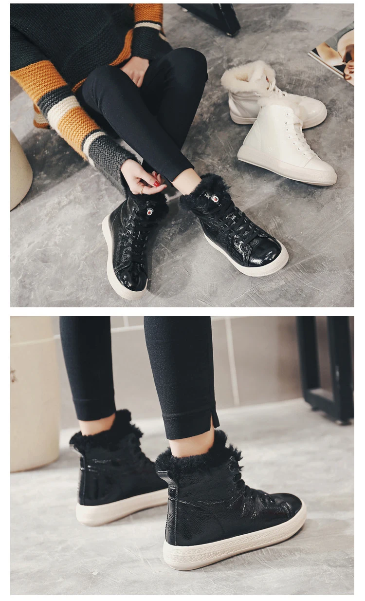 Botas mujer; Повседневная Белая обувь; женские модные брендовые теплые кроссовки на платформе с высоким берцем и мехом; chaussure; зимняя женская обувь