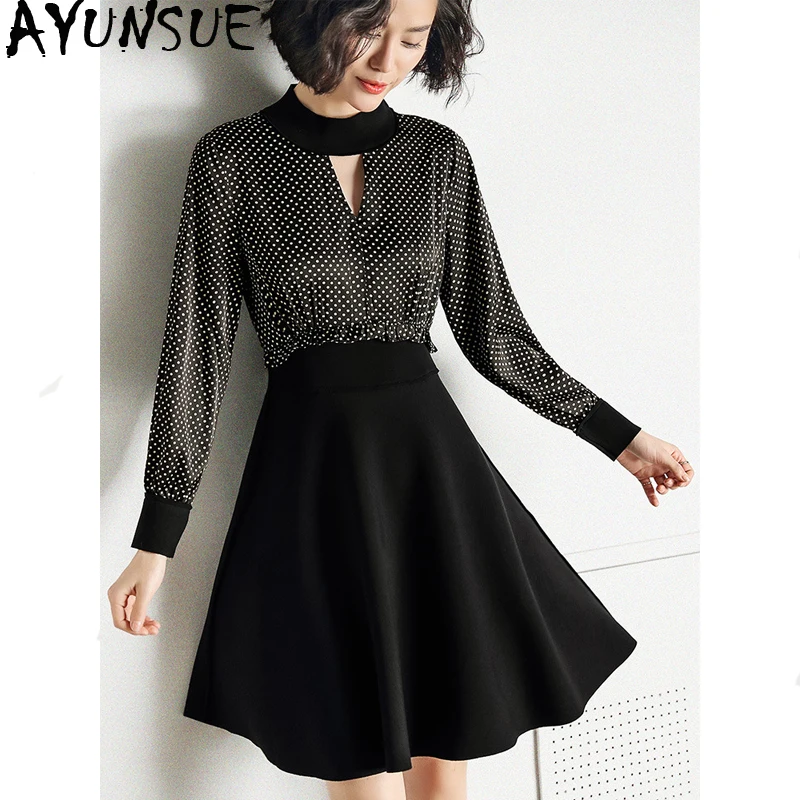 Весенне осеннее платье 2019 винтажное корейское Черное мини для женщин вечерние