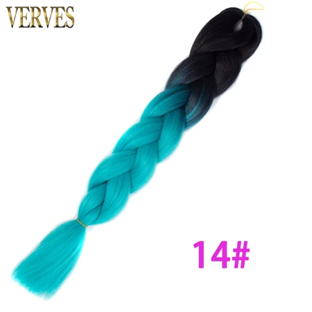#14 VERVES Омбре плетение волос 1 шт. 24 дюйма Синтетические прямые 100 г/шт. волосы для наращивания из теплового волокна розовый, синий, вязанные косички - Цвет: #14