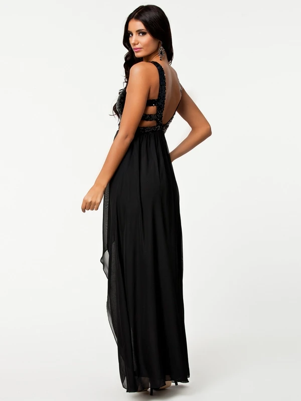 ML18003 Sleeveless Back Open Sexy Women Party Gowns Size M/L Free Shipping Black Sequined Dress Evening Long Dresses | Женская одежда