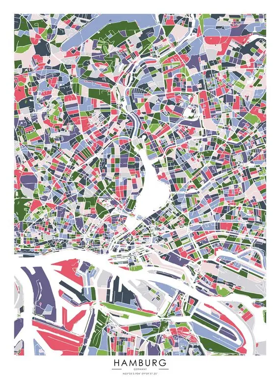 Red green block На заказ Карта города плакат черно-белая карта мира принты для настенного искусства холст Декор картина для скандинавского стиля гостиная подарок - Цвет: Red green block