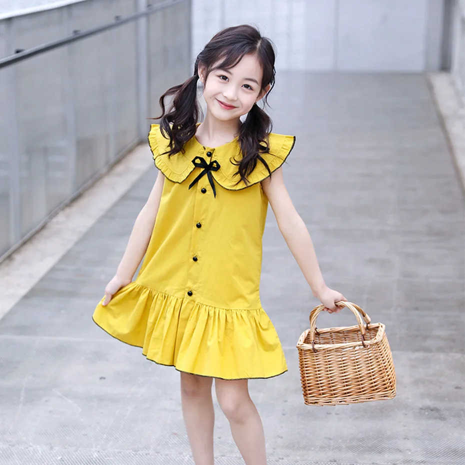 Летние платья для девочек повседневное стильное платье однотонное нарядная