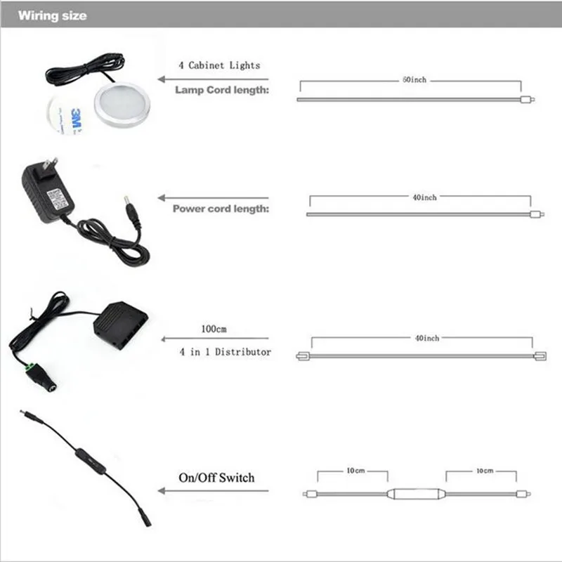 Светодиодные лампы под шкафом с 2-ходовым переключателем 4 в комплекте 12 В
