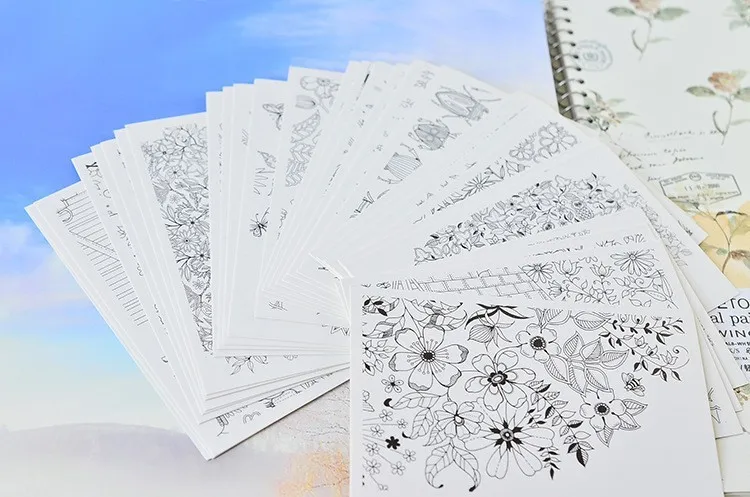 Карта-раскраска в виде тайного сада 30 листов открыток для рисования своими