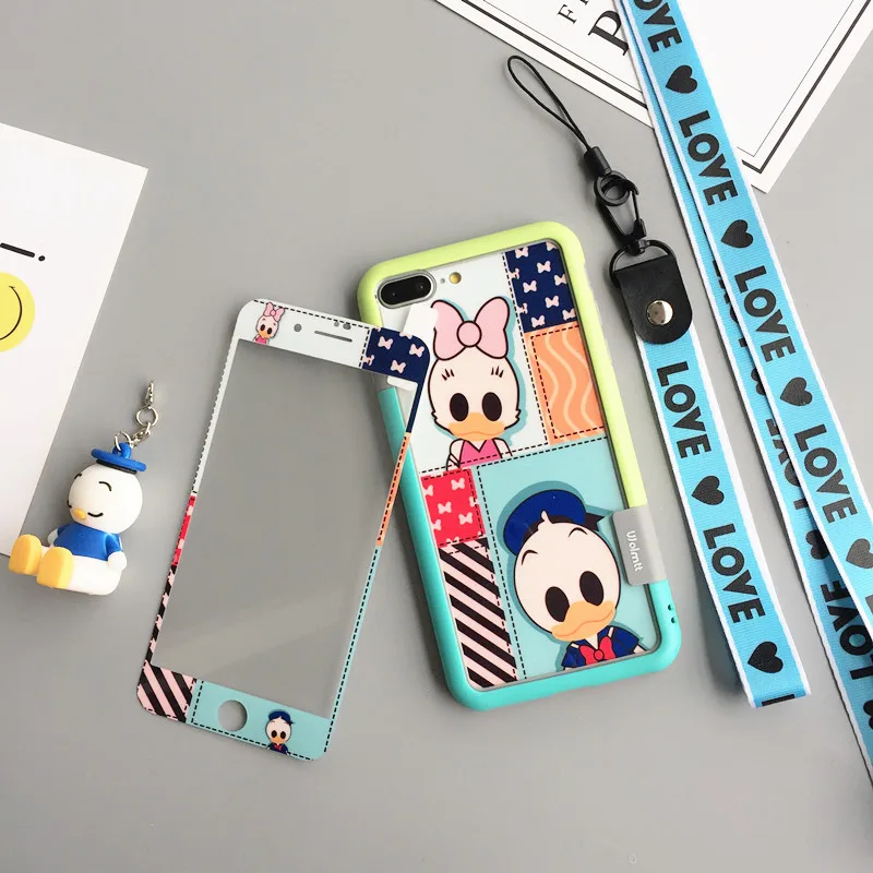 Для iphone 8 plus бампер + мультяшная Винни поросенок пленка из закаленного стекла для