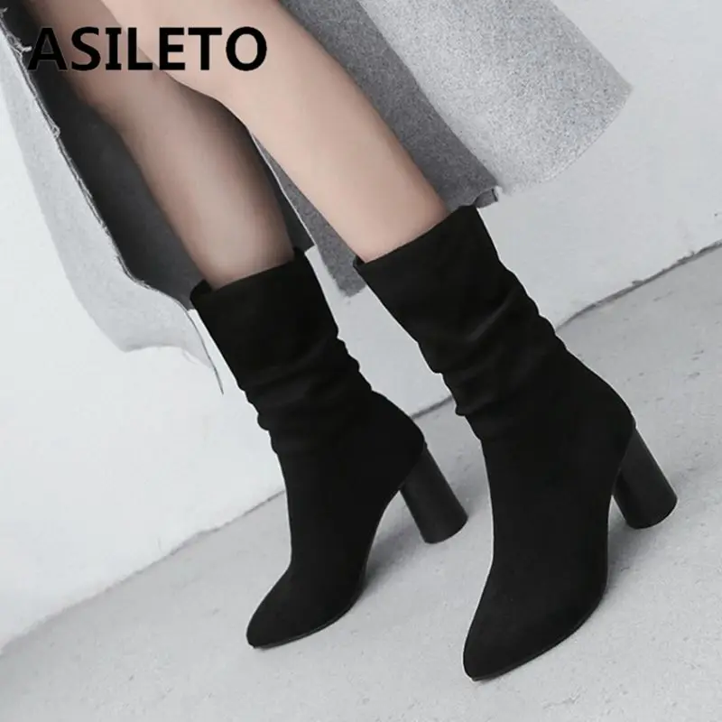 Сапоги носки ASILETO женские эластичные ботильоны в западном стиле с острым носком