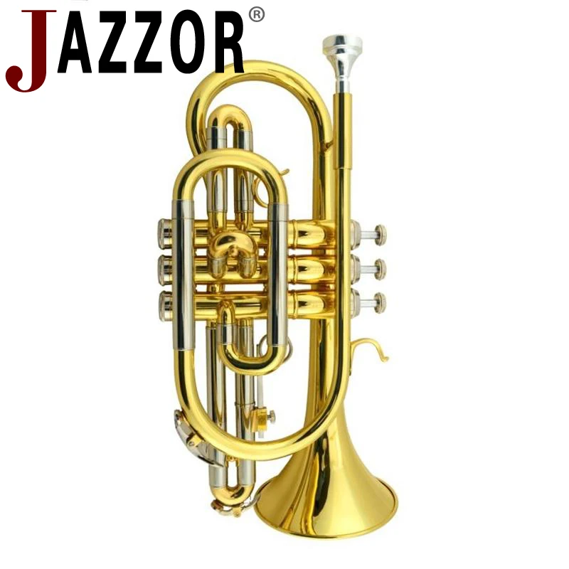 

JAZZOR JYCO-E100 Bb tune trompeta Professional cornet mouthpiece Brass wind instrument gold lacquer beginner trumpeta