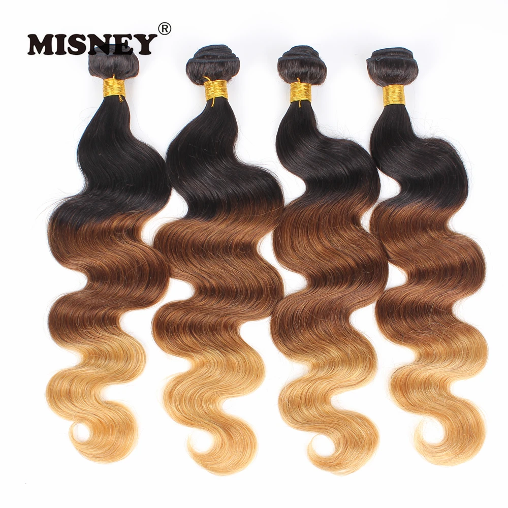 

Remy Hair Extensions 3 Bundles Ombre Body Wave T1B/33/27 Three Tone Human Hair Weaving Machine Double Weft