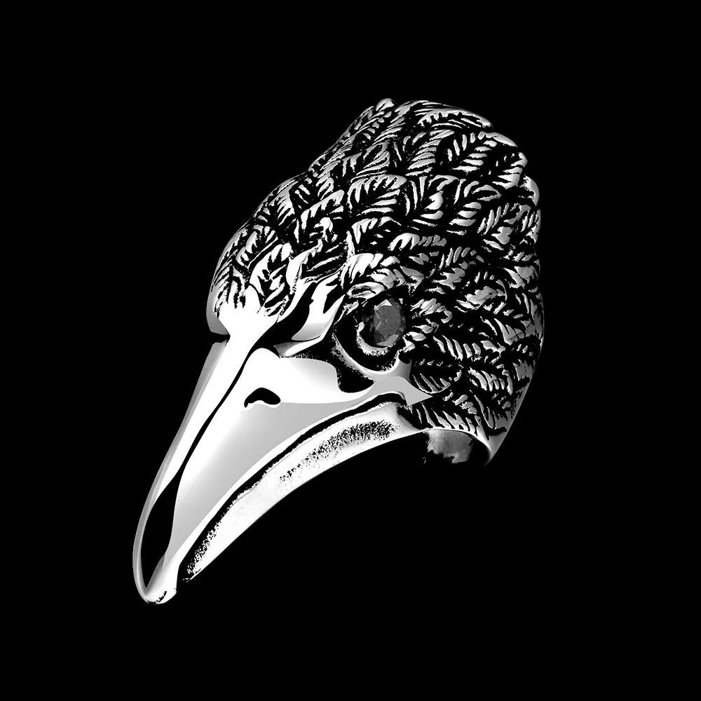 Мужское кольцо с головой орла из нержавеющей стали 316L черным Цирконом модные