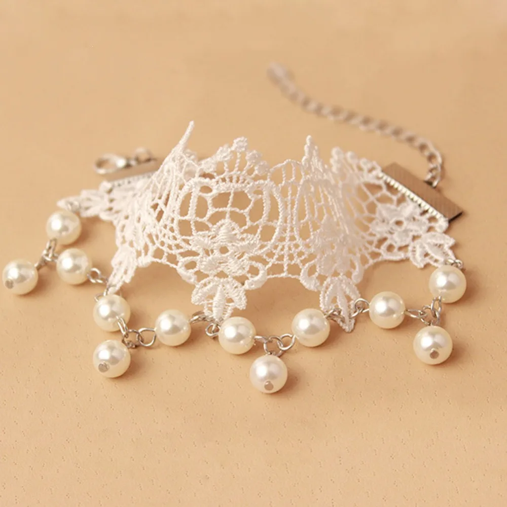 hot sale Women Wedding Lace Bracelet with Pearl Female Bride Retro Bracelet fashion Bridal Gloves