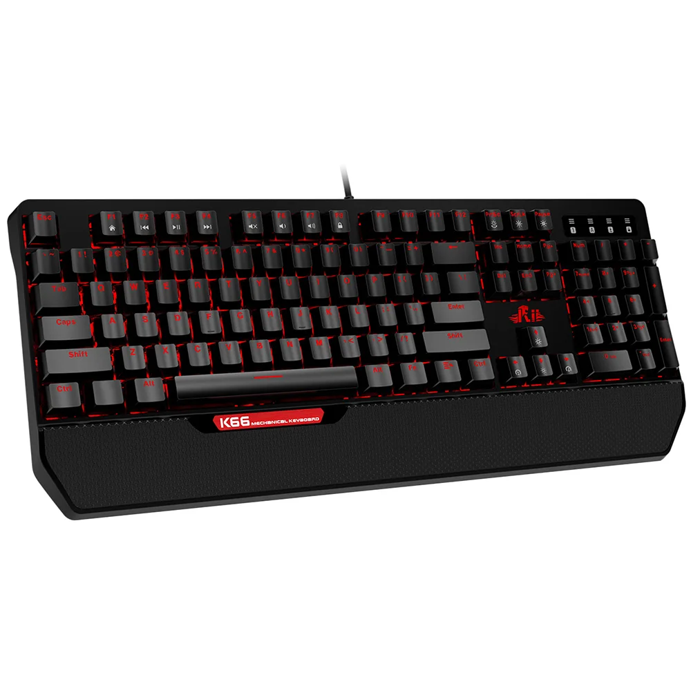 Black Rii K66, красный переключатель, бесшумная механическая клавиатура, игровая, довольно клик, оборудование для битвы и Виктории, 104 клавиш, светодиодный, с подсветкой, с подставкой для рук - Цвет: Black