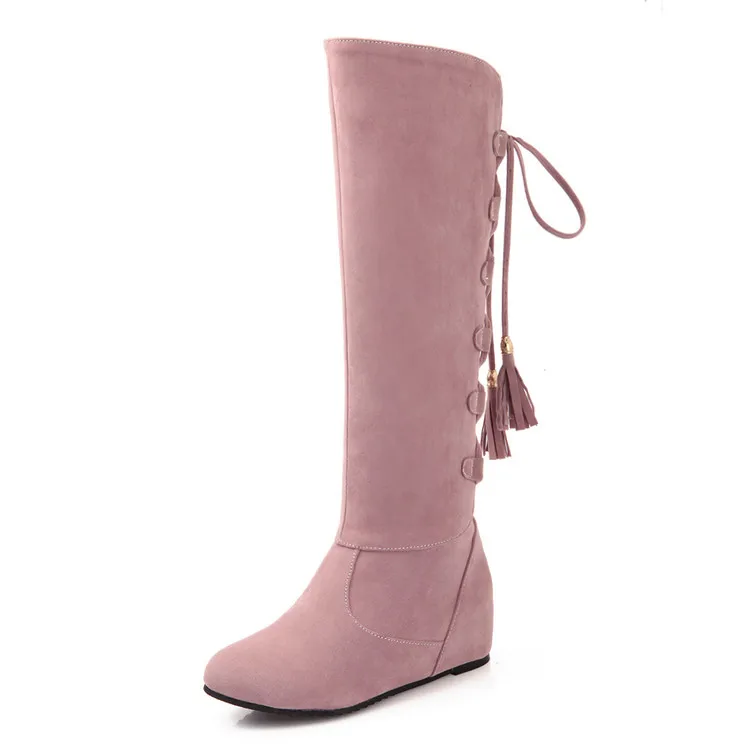Женские сапоги до колена с круглым носком на платформе размеры 34 43|knight boots|knee
