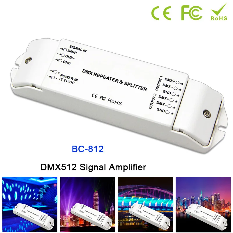 

Ретранслятор мощности сигнала BC-812 DMX512, усилитель мощности DMX, 1-2-канальный выход, сплиттер мощности DMX, светодиодный контроллер DMX, 12 В-24 В