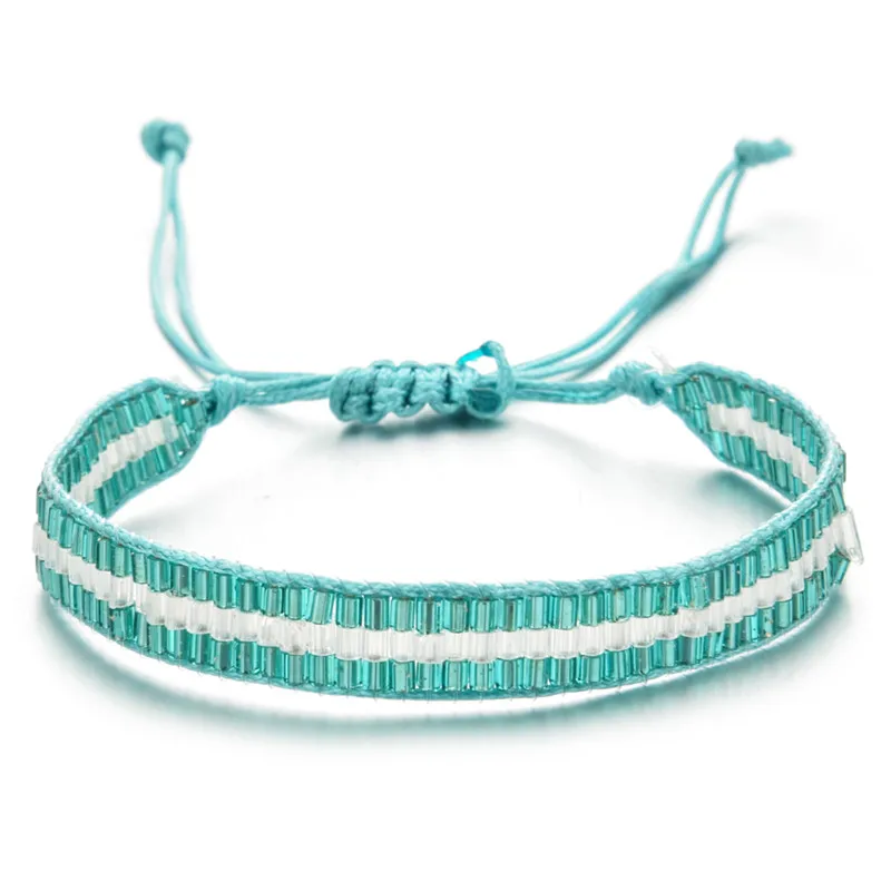Bohemia Woman Men Crystal Seed Beads Bracelet Adjustable Weave Rope Chain Charms Bracelets Wristband Anklet Handmade Jewelry - Окраска металла: H