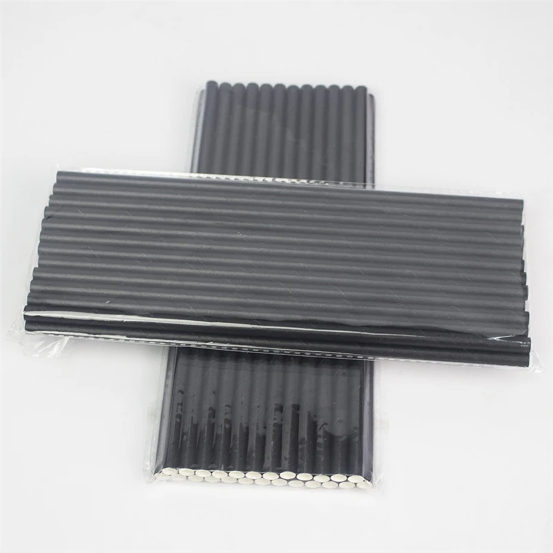 

100pcs Party Favor 7.75 Inch Paper Straws Solid Color Black White Wedding Party Baby Showers Drinking Decorations Supplies
