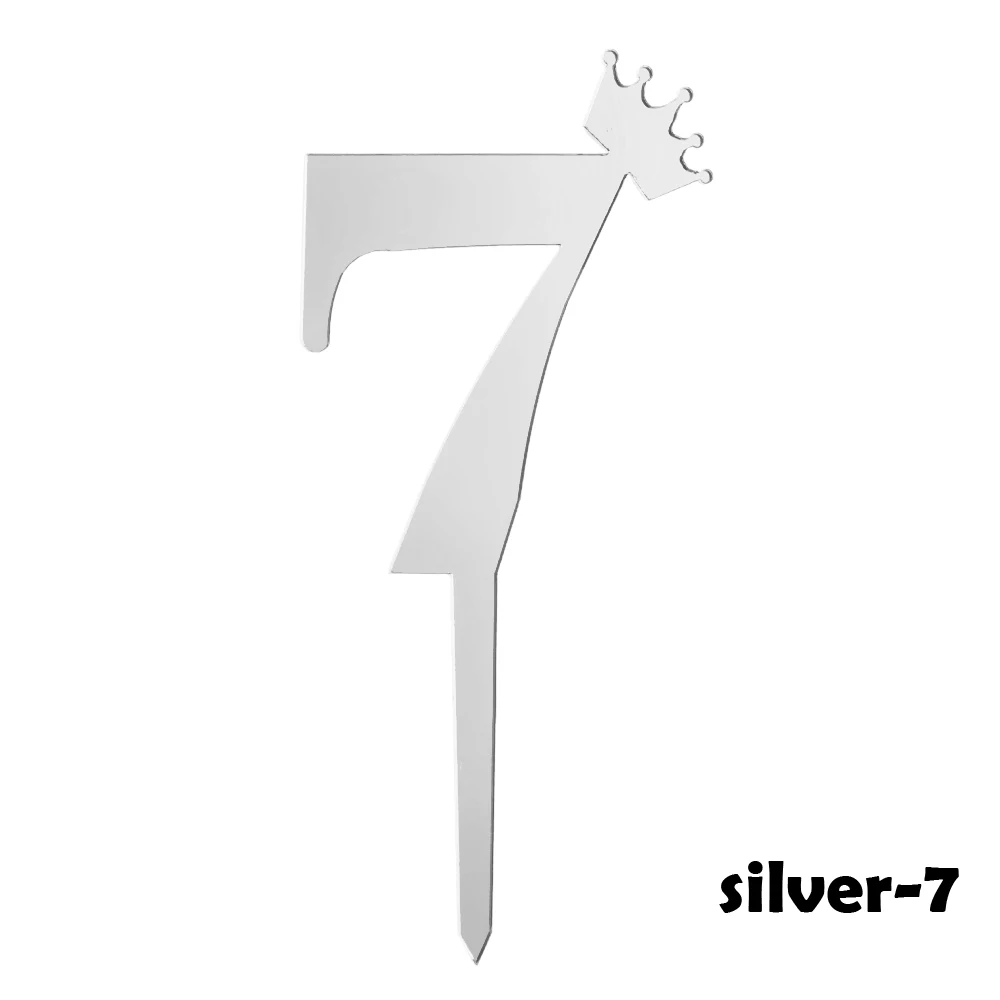 Silver 7 10 шт. Золотое серебряное число на день рождения торт Топпер акриловые золотистого цвета для маленьких детей для дня рождения, свадьбы, годовщины вечерние украшения - Цвет: Silver 7