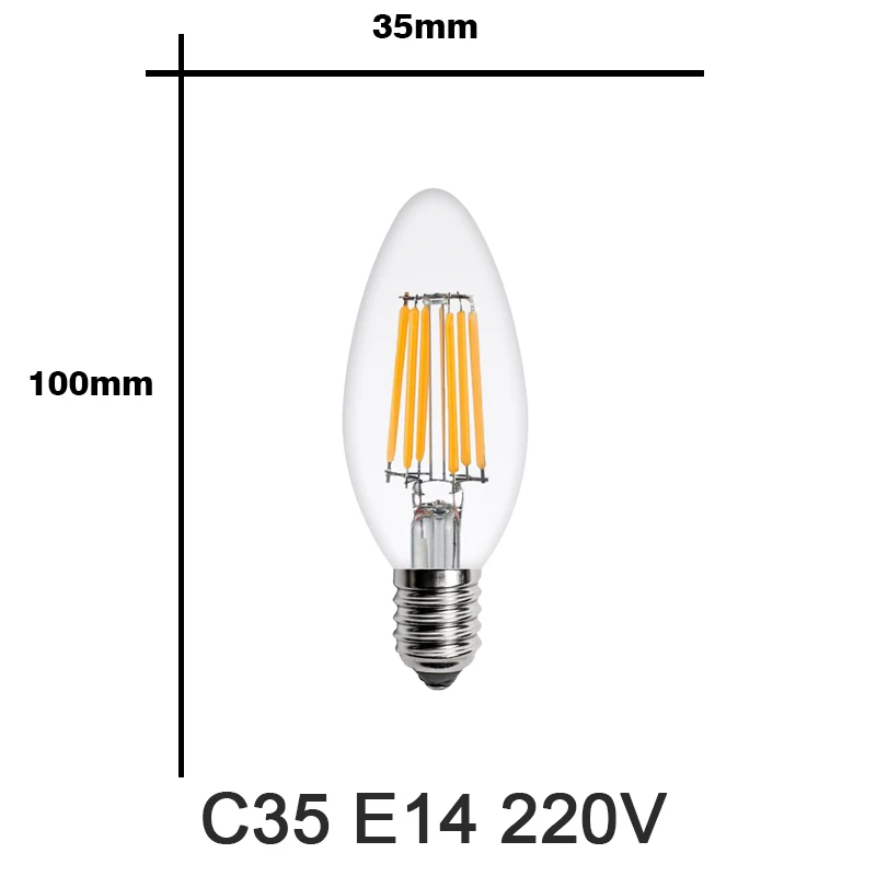 C35 Светодиодный лампа накаливания Эдисона E14 E27 220V C35 G45-G95 ST60 A60 T45 2W 4W 6W 8W подвесной светильник в стиле ретро лампы в форме свечи люстра лампа украшения дома светильник - Испускаемый цвет: C35