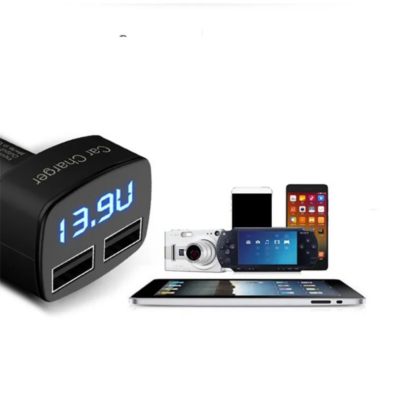 Автомобильное зарядное устройство 4 в 1 с двумя USB портами и светодиодный ным