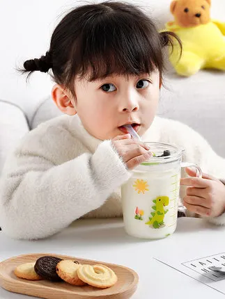 Бытовая детская чашка для молока со шкалой прозрачное Термостойкое стекло