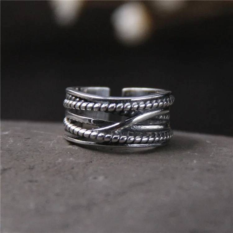 

2019 Limited New Anel Feminino S925 Pure Restoring Ancient Ways Do Old Thai Ring Fashion Personality Twist Open For Men And