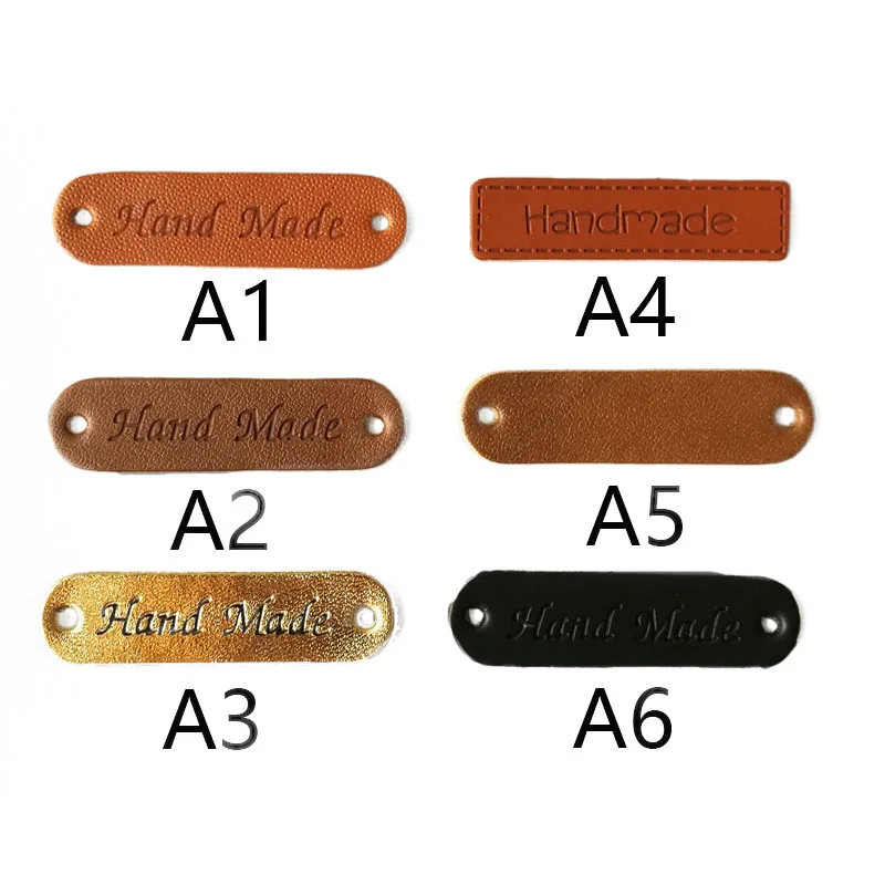 

50pcs Hand Made Labels Clothes Garment embossed PU Leather Labels Handmade Tags Jeans Bags Shoes DIY Sewing Supplies