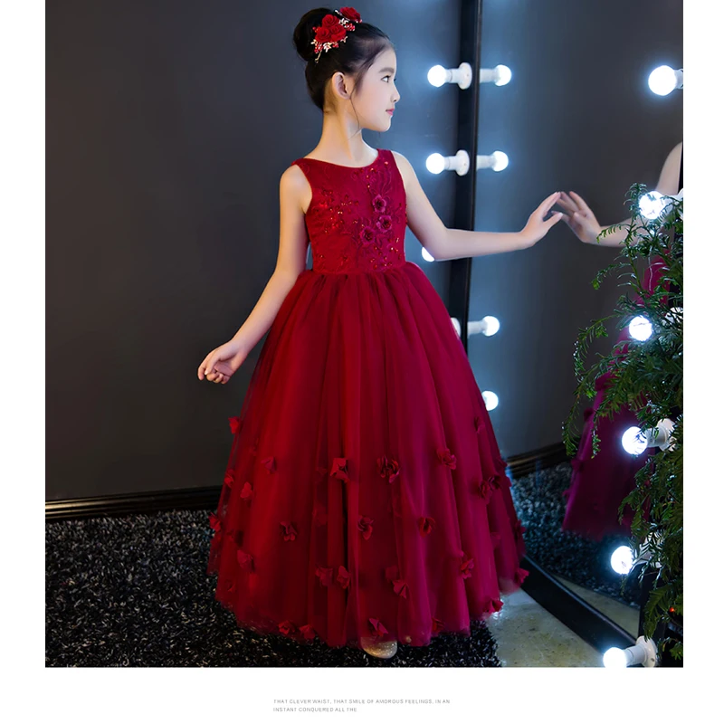 High Quality Wine Girls Piano Performance Dress Newest Design Girl Clothes Party Prom Sleeveless Kids Dresses For P65 | Детская одежда