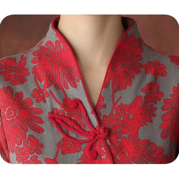 Новое поступление красная китайская традиция женская рубашка летняя блузка с