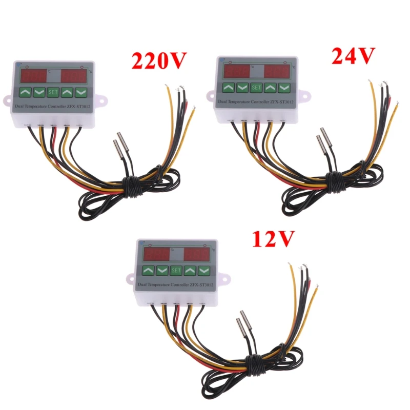 

220V 12V 24V Digital Dual Temperature Controller Thermostat Incubator Dual Probe