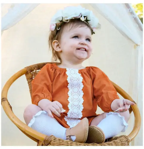 Baby Girl Long Sleeve Triangle Bodysuit Clothes Kids Infant Boys Girls Lace Outfit as Pumpkin Color | Мать и ребенок