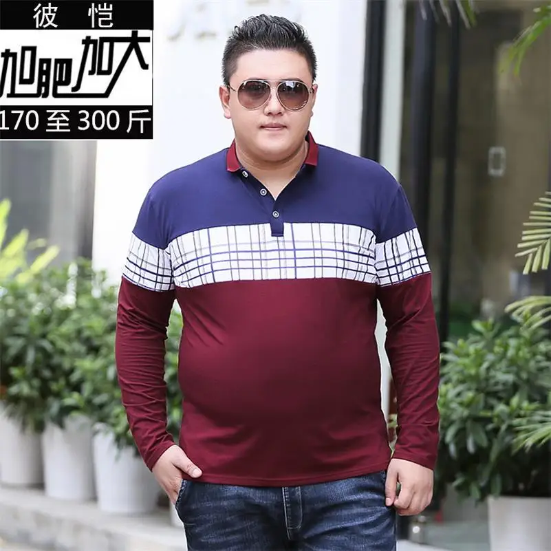 Большие размеры 10XL 8XL 6XL весенне-осенняя рубашка поло с длинными рукавами для мужчин, базовые хлопковые полосатые хлопковые рубашки-поло, свободные мужские футболки - Цвет: 2