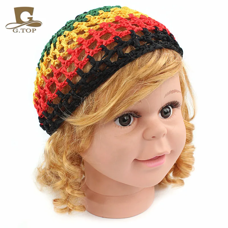 Новая модная детская сетка для волос Rasta Kufi вязаная крючком сетчатая шапка
