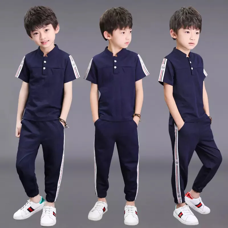 

Summer Teenager Boy Tracksuit Kids Clothing Set Striped Short Sleeve +Pants Children Two Piece Sport Boys Pants Suits Kids Cloth
