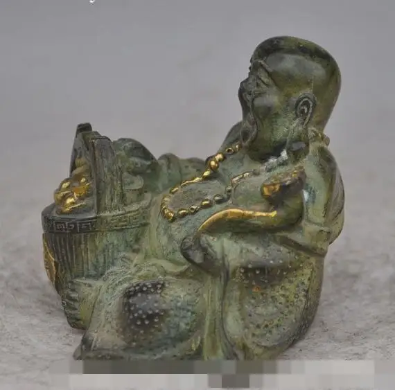 S00198 китайский буддийский из бронзы позолоченный богатство удачливый Ruyi yuanbao Maitreya