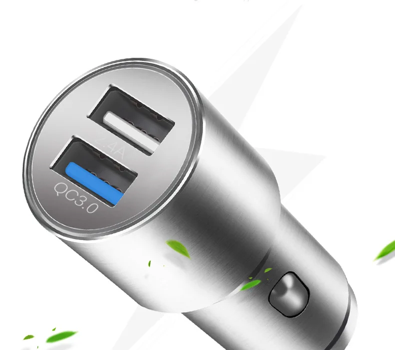 Прямая продажа с фабрики QC3.0 Dual USB алюминиевый автомобильное зарядное устройство