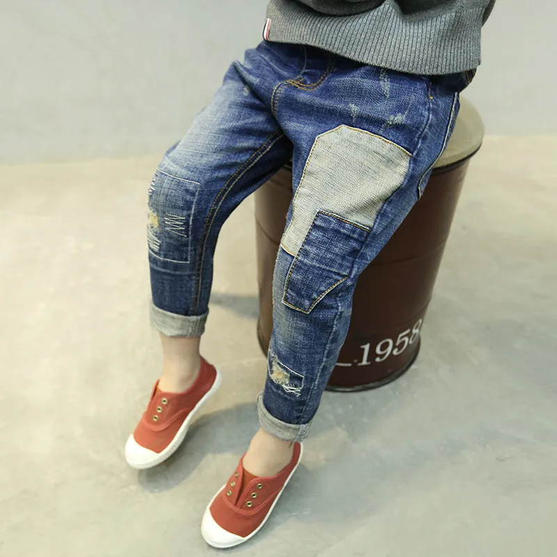 Осень зима 2017 детские джинсы плотные брюки для мальчиков теплые повседневные